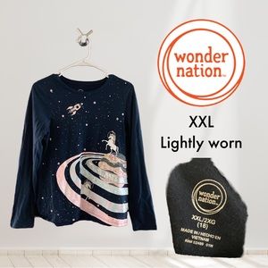 Wonder Nation XXL/2XG (18) Girls long sleeve shirt with unicorn in space
